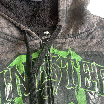 Vintage y2k Sinister Skull Green Grey Hoodie ZipUp Jacket Mens XL