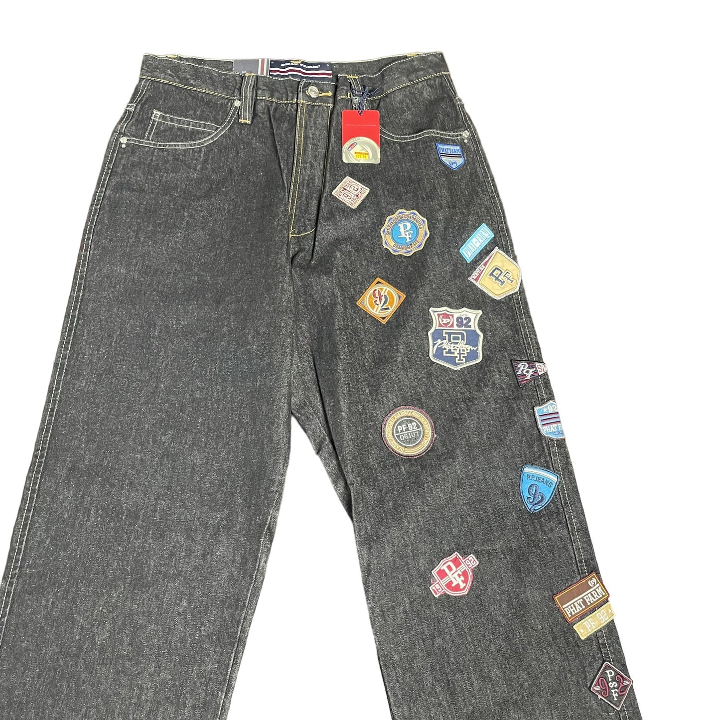 Vintage y2k PhatFarm Deadstock NEW Baggy Patch Jeans Mens 34