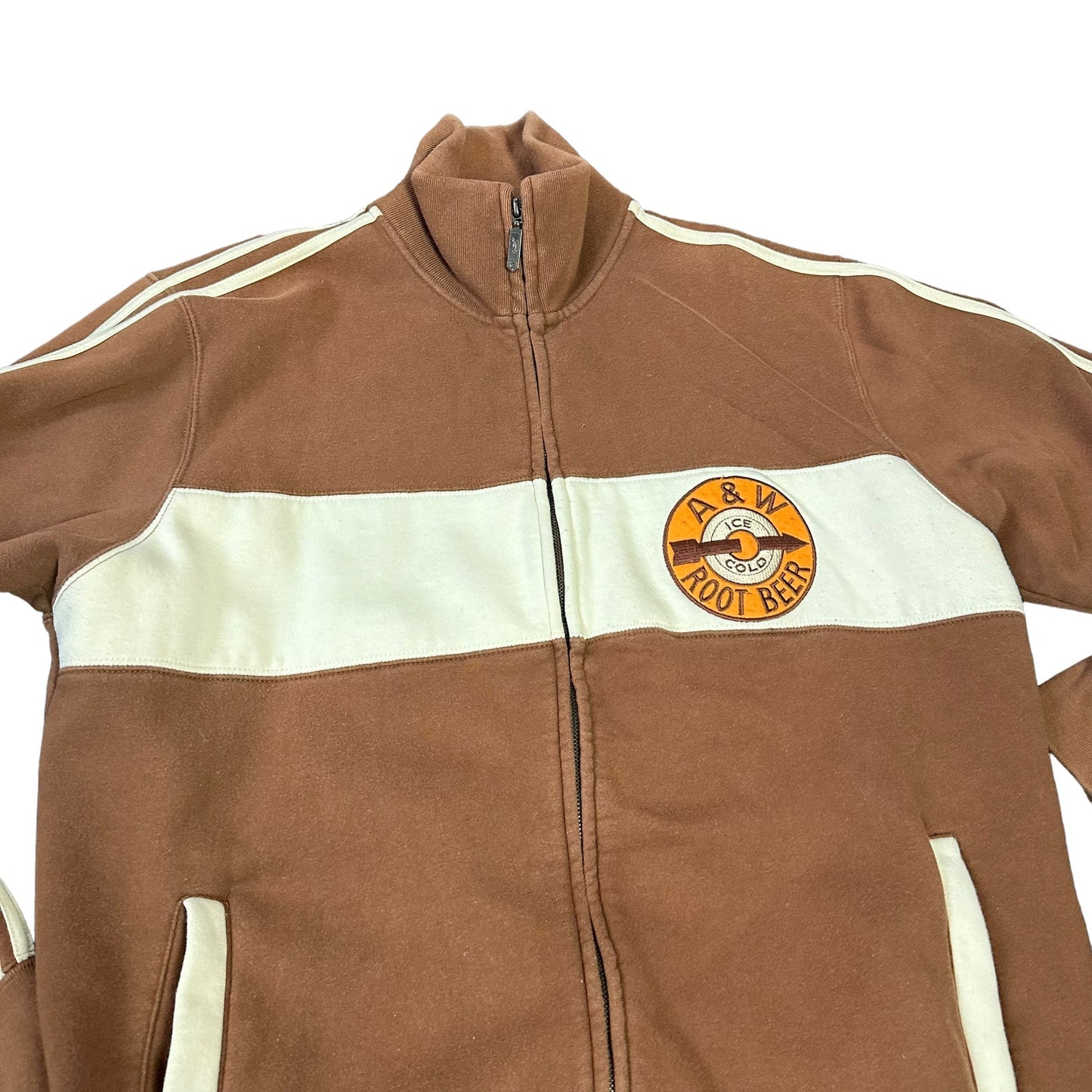 Vintage 90s A&W RootBeer Track Jacket Brown Stripe Mens 2XL